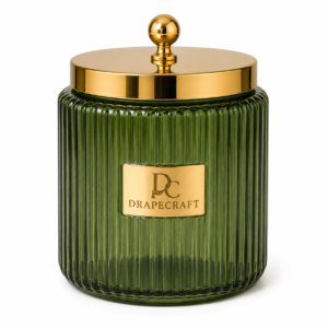 DRAPECRAFT Fluted Glass Storage Jar – Green & Gold